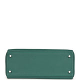 Pre-owned Hermes Au Pas Kelly Retourne 28 Malachite Togo, Black, Bleu Zanzibar Evercolor and Box Palladium Hardware