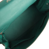 Pre-owned Hermes Au Pas Kelly Retourne 28 Malachite Togo, Black, Bleu Zanzibar Evercolor and Box Palladium Hardware