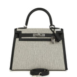 Hermes Kelly Sellier 28 Black Swift and Ecru-Black Toile H Canvas Palladium Hardware
