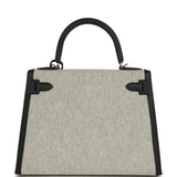 Hermes Kelly Sellier 28 Black Swift and Ecru-Black Toile H Canvas Palladium Hardware