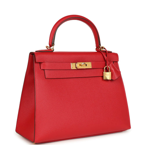 Pre-owned Hermes Kelly Sellier 28 Rouge Casaque Epsom Gold Hardware
