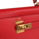Pre-owned Hermes Kelly Sellier 28 Rouge Casaque Epsom Gold Hardware