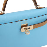 Hermes Special Order (HSS) Kelly Sellier 20 Bleu Celeste and Biscuit Epsom Permabrass Hardware