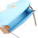 Hermes Special Order (HSS) Kelly Sellier 20 Bleu Celeste and Biscuit Epsom Permabrass Hardware