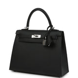 Pre-owned Hermes Kelly Sellier 25 Black Epsom Palladium Hardware