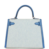 Pre-owned Hermes Kelly Sellier 28 Bleu France Swift and Ecru-Bleu Bill Toile H Canvas Palladium Hardware