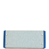 Pre-owned Hermes Kelly Sellier 28 Bleu France Swift and Ecru-Bleu Bill Toile H Canvas Palladium Hardware