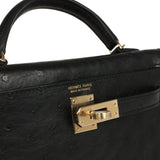 Hermes Kelly Sellier 20 Black Ostrich Permabrass Hardware