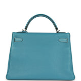 Vintage Hermes Kelly Retourne 32 Blue Jean Togo Palladium Hardware