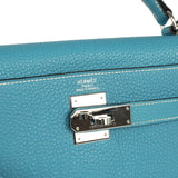 Vintage Hermes Kelly Retourne 32 Blue Jean Togo Palladium Hardware
