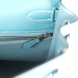 Vintage Hermes Kelly Retourne 32 Blue Jean Togo Palladium Hardware