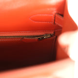 Vintage Hermes "Kimono" Kelly Sellier 32 Brique Box and Embroidered Silk Gold Hardware