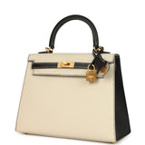 Hermes Special Order (HSS) Kelly Sellier 25 Craie and Black Epsom Brushed Gold Hardware