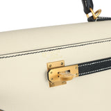 Hermes Special Order (HSS) Kelly Sellier 25 Craie and Black Epsom Brushed Gold Hardware