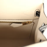 Hermes Special Order (HSS) Kelly Sellier 25 Craie and Black Epsom Brushed Gold Hardware
