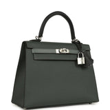 Hermes Kelly Sellier 25 Tri-Color Black, Vert Amande and Vert Mangrove Epsom Palladium Hardware