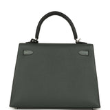 Hermes Kelly Sellier 25 Tri-Color Black, Vert Amande and Vert Mangrove Epsom Palladium Hardware