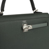 Hermes Kelly Sellier 25 Tri-Color Black, Vert Amande and Vert Mangrove Epsom Palladium Hardware
