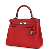 Pre-owned Hermes Kelly Retourne 25 Rouge Casaque Togo Palladium Hardware