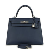 Hermes Kelly Sellier 28 Bleu Navy Epsom Palladium Hardware