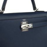 Hermes Kelly Sellier 28 Bleu Navy Epsom Palladium Hardware