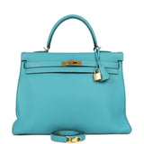 Pre-owned Hermes Kelly 35 Retourne Turquoise Togo Gold Hardware