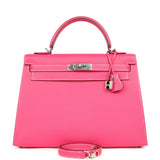 Pre-owned Hermes Candy Kelly Sellier 32 Rose Tyrien Epsom Palladium Hardware