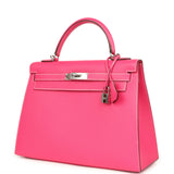 Pre-owned Hermes Candy Kelly Sellier 32 Rose Tyrien Epsom Palladium Hardware
