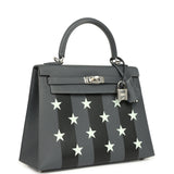 Hermes Kelly Sellier 25 Casaque Etoilee Ardoise Epsom, Black Tadelakt and Vert Peppermint Chevre Mysore Palladium Hardware