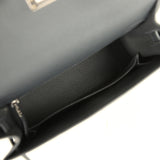 Hermes Kelly Sellier 25 Casaque Etoilee Ardoise Epsom, Black Tadelakt and Vert Peppermint Chevre Mysore Palladium Hardware