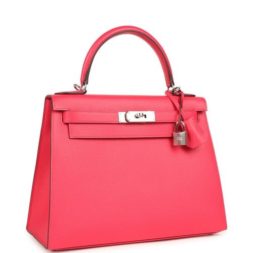 Pre-owned Hermes Kelly Sellier 28 Rose Extreme Epsom Palladium Hardware