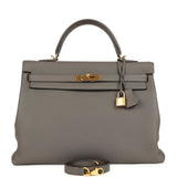 Pre-owned Hermes Kelly Retourne 35 Etain Togo Gold Hardware