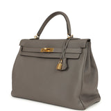 Pre-owned Hermes Kelly Retourne 35 Etain Togo Gold Hardware