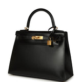 Hermes Kelly Sellier 28 Black Box Gold Hardware