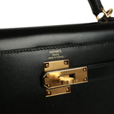 Hermes Kelly Sellier 28 Black Box Gold Hardware
