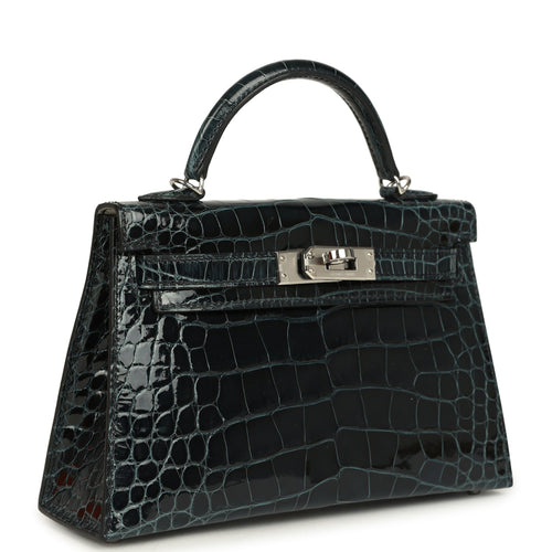 Pre-owned Hermes Special Order (HSS) Kelly Sellier 20 Vert Rousseau Verso Shiny Alligator Mississippiensis Palladium Hardware