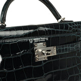 Pre-owned Hermes Special Order (HSS) Kelly Sellier 20 Vert Rousseau Verso Shiny Alligator Mississippiensis Palladium Hardware