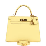 Pre-owned Hermes Kelly Sellier 28 Jaune Poussin Epsom Gold Hardware