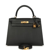 Hermes Kelly Sellier 28 Black Epsom Gold Hardware