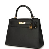 Hermes Kelly Sellier 28 Black Epsom Gold Hardware