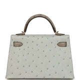 Hermes Special Order (HSS) Kelly Sellier 20 Bleu Glacier and Gris Tourterelle Ostrich Permabrass Hardware