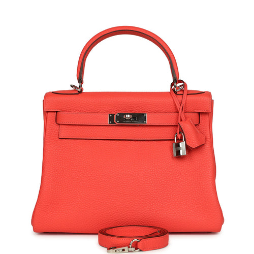 Pre-owned Hermes Kelly Retourne 28 Rose Texas Clemence Palladium Hardware