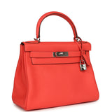 Pre-owned Hermes Kelly Retourne 28 Rose Texas Clemence Palladium Hardware