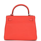 Pre-owned Hermes Kelly Retourne 28 Rose Texas Clemence Palladium Hardware