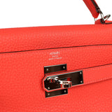 Pre-owned Hermes Kelly Retourne 28 Rose Texas Clemence Palladium Hardware