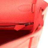 Pre-owned Hermes Kelly Retourne 28 Rose Texas Clemence Palladium Hardware