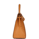 Pre-owned Hermes Kelly Sellier 35 Cognac Ostrich Gold Hardware