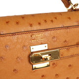 Pre-owned Hermes Kelly Sellier 35 Cognac Ostrich Gold Hardware