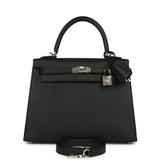 Hermes Kelly Sellier 25 Black Epsom Palladium Hardware