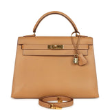 Vintage Hermes Sellier Kelly 32 Naturel Courchevel Gold Hardware